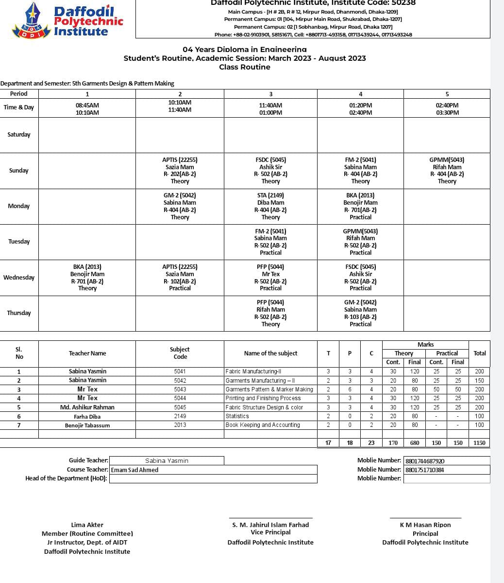 Class Routine