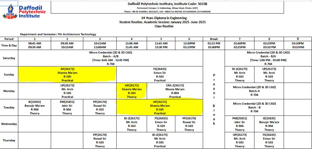 Class Routine