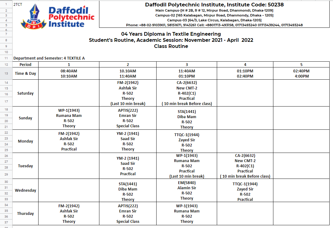 Class Routine